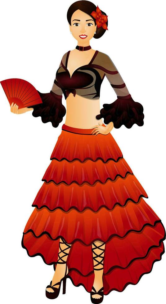 Sevillanas woman dancer character in standing pose. vector