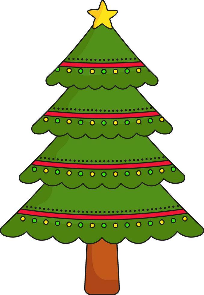 Flat Style Colorful String Ball Decorate Christmas Tree Icon. vector