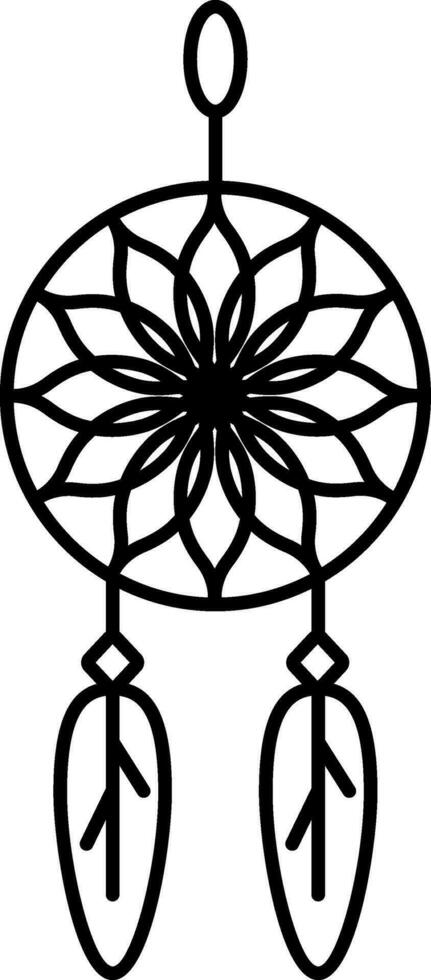 Flat Dreamcatcher Icon In Black Outline. vector
