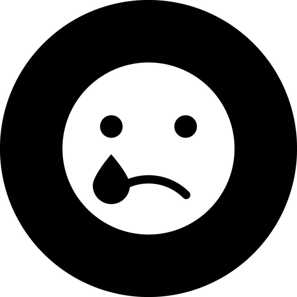 Crying emoticon face character glyph icon. vector