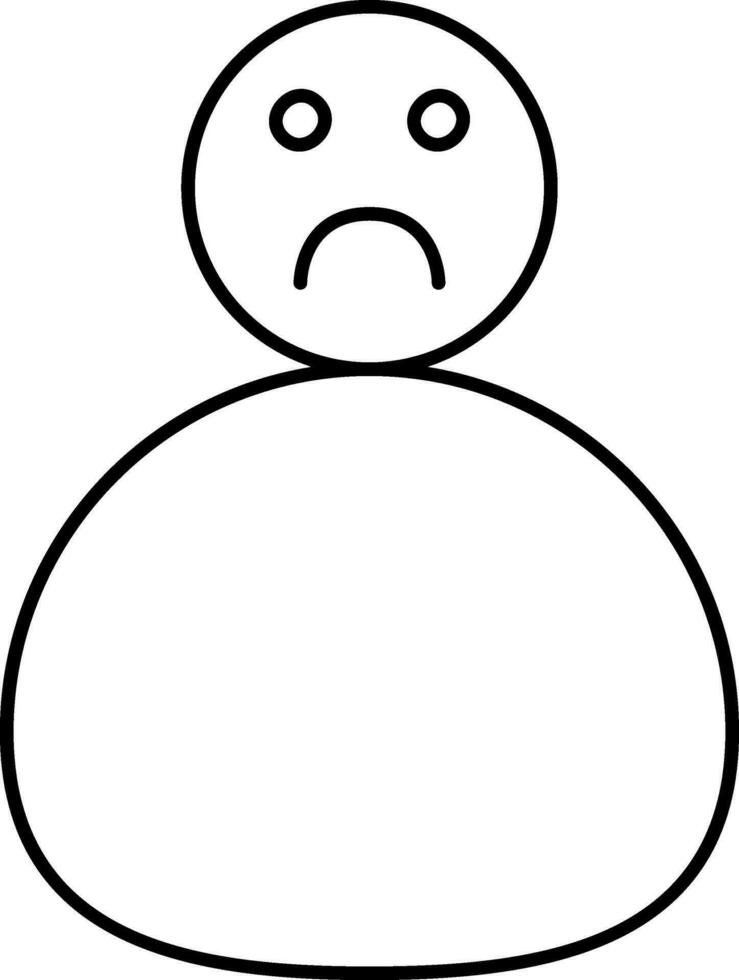 Sad Fat Man Icon In Black Line Art. vector