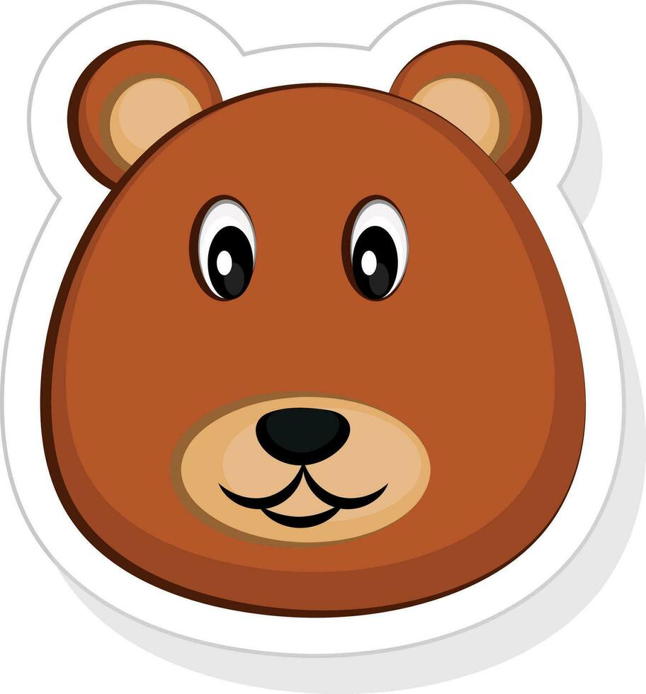 Isolated Cute Cartoon Bear Face In Sticker Style. vector