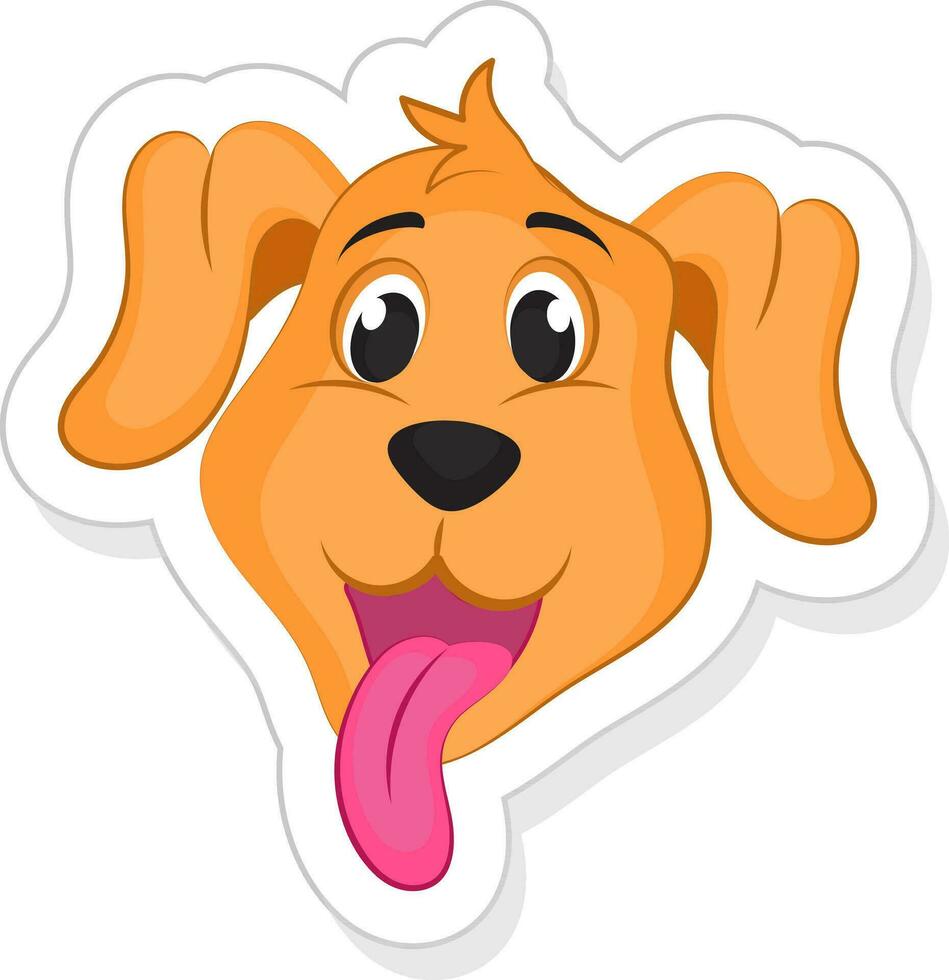 Sticker Style Orange Cute Dog Face Over Pastel Olive Background. vector