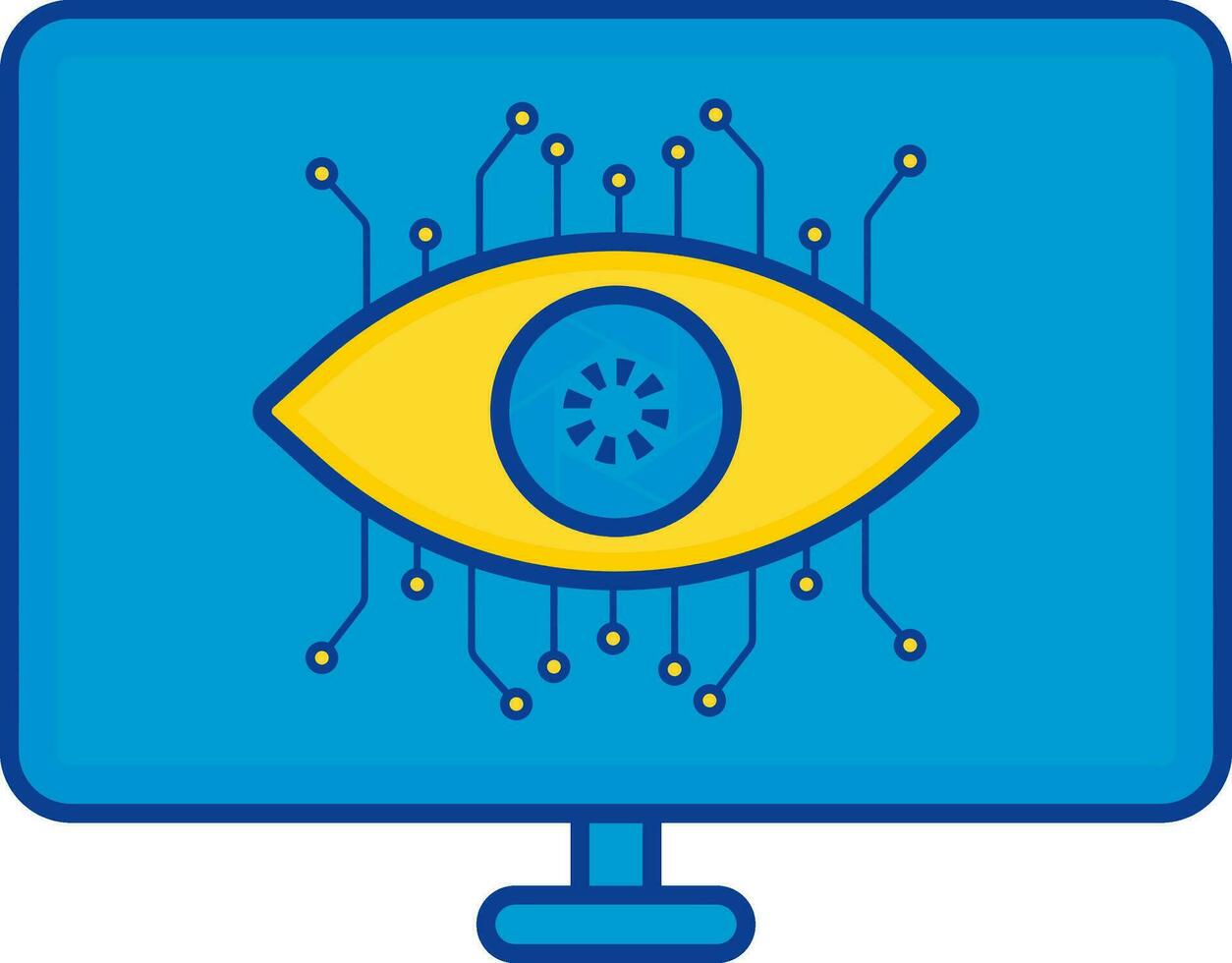 Blue And Yellow Monitoring View Icon In Flat Style. vector