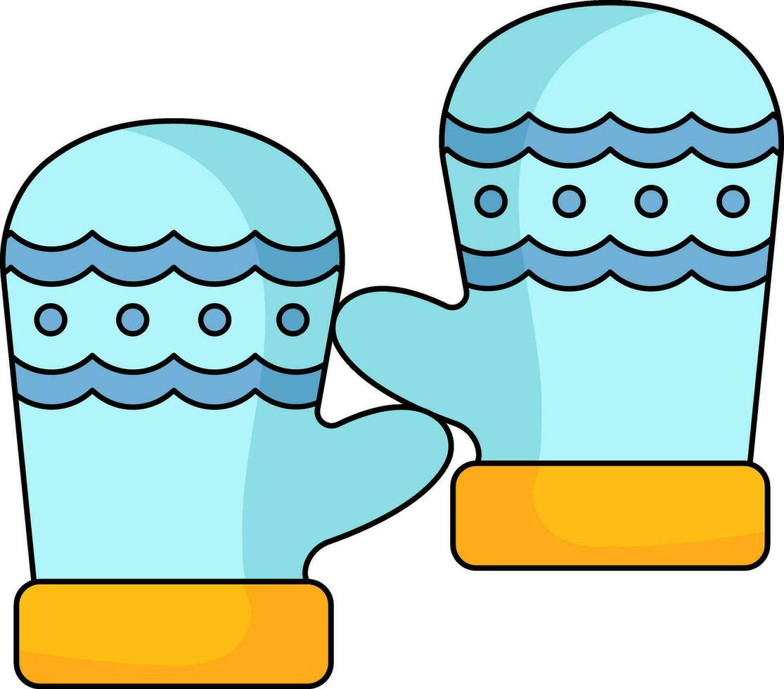 Pair Gloves With Mitten Icon In Yellow And Blue Color. vector
