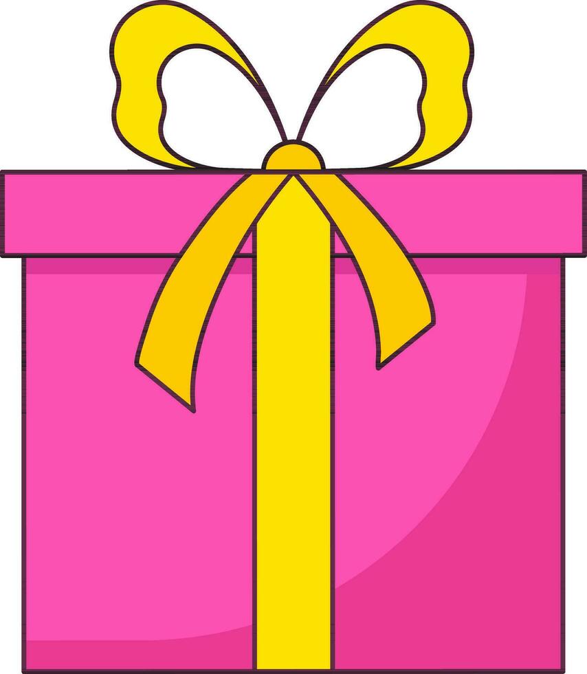 Flat Gift Box Element In Pink And Yellow Color. vector