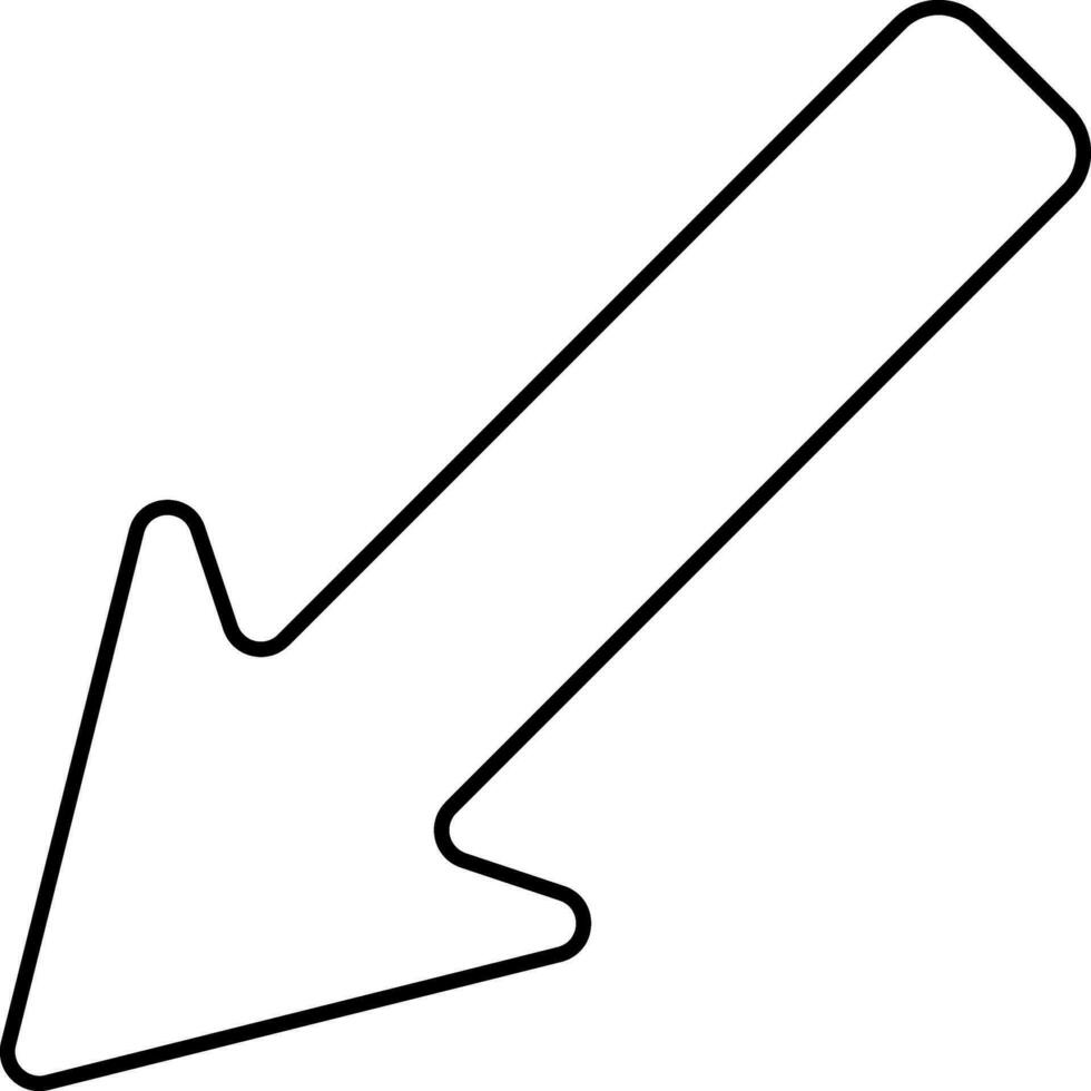 Black Outline Left Down Corner Point Arrow Icon. vector