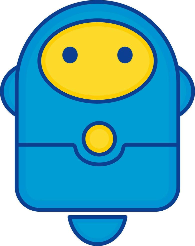 Blue And Yellow Levitating Robot Icon In Flat Style. vector