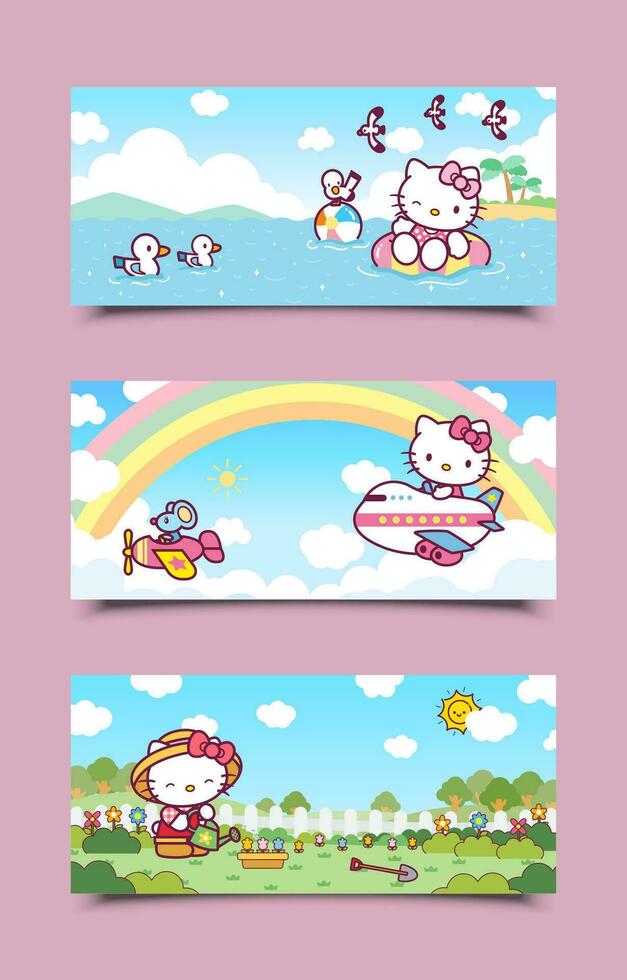 The Story of White Kitten in Banner Set vector