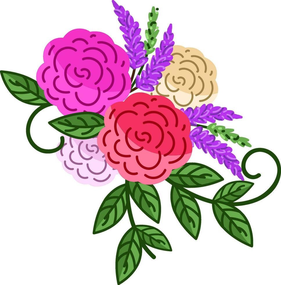 Beautiful Flowers With Leaves Decorated White Background. vector