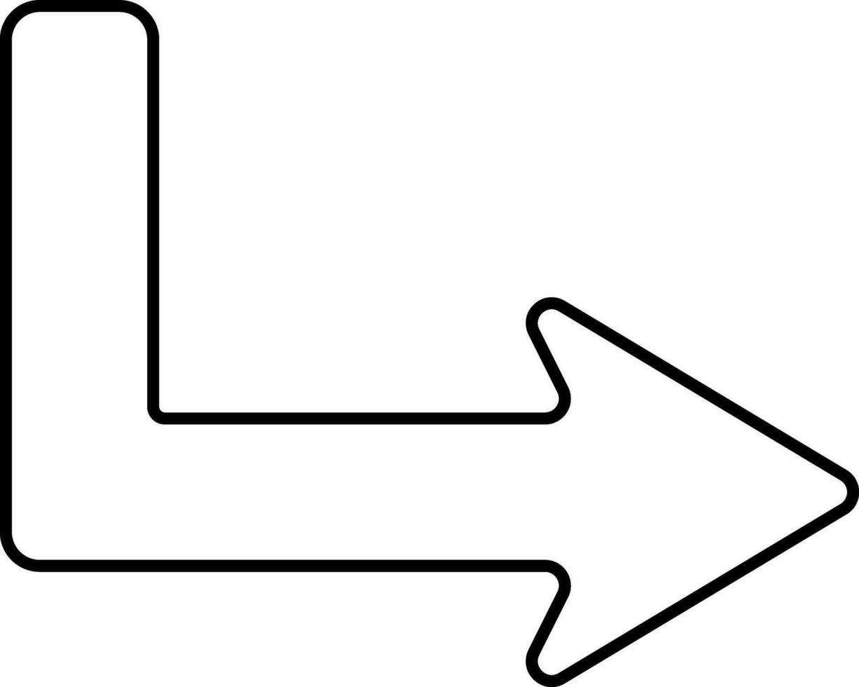 Black Outline Illustration Of Right Turn Arrow Icon. vector