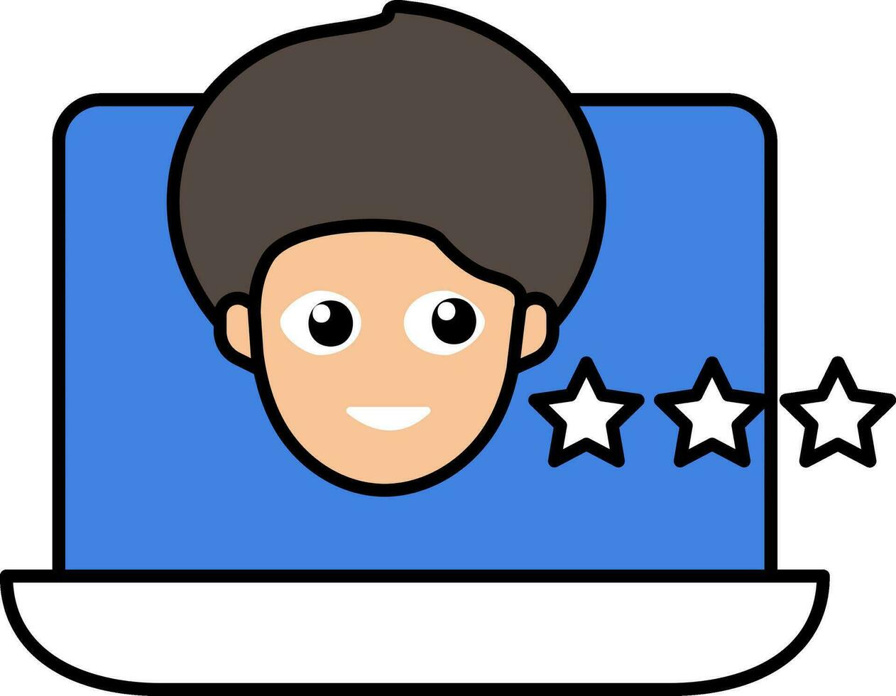 hombre cara y estrellas en ordenador portátil pantalla azul icono vector