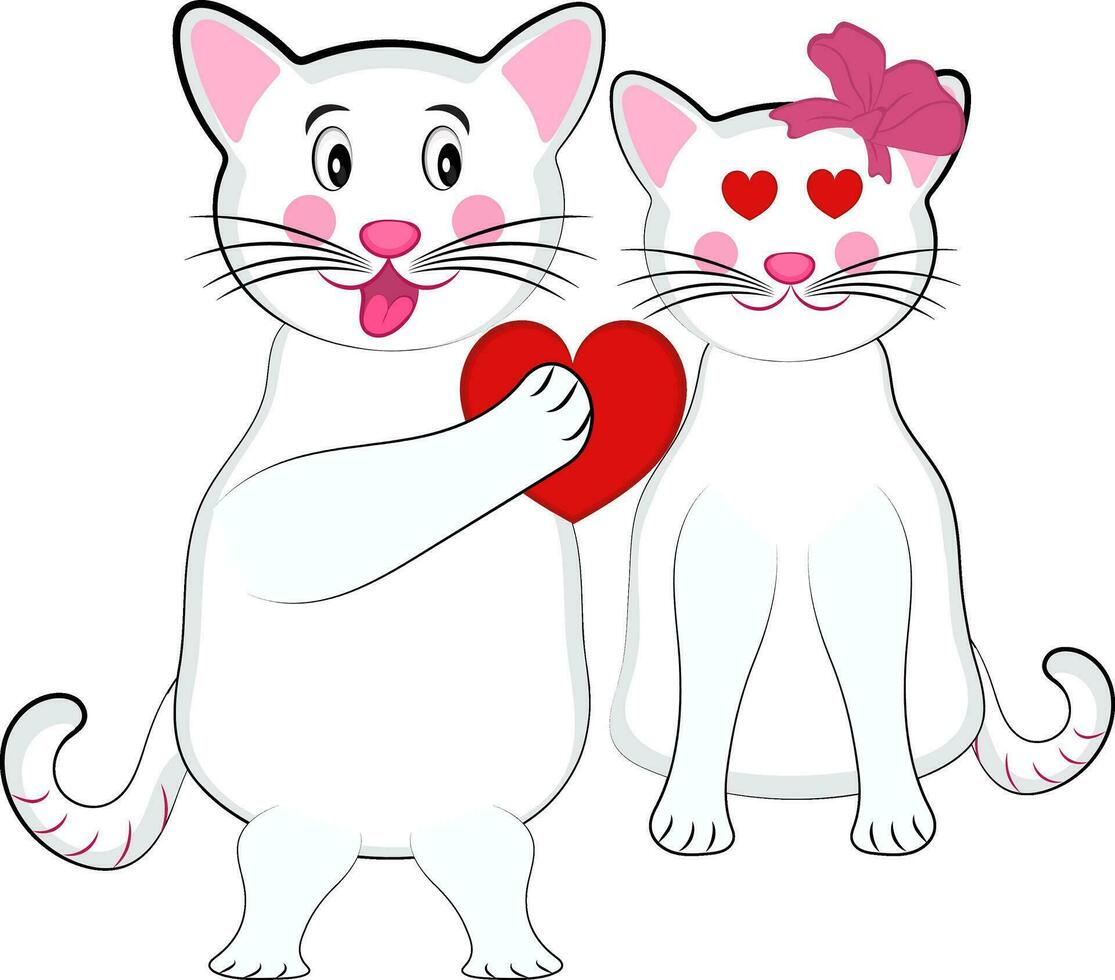 Cartoon Cat Heart Offer Her Partner Over White Background. vector