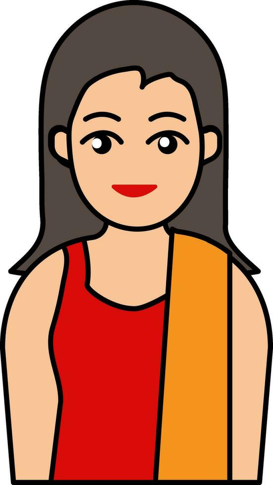 Red Suit Wearing Young Indian Girl With Scarf Icon. vector