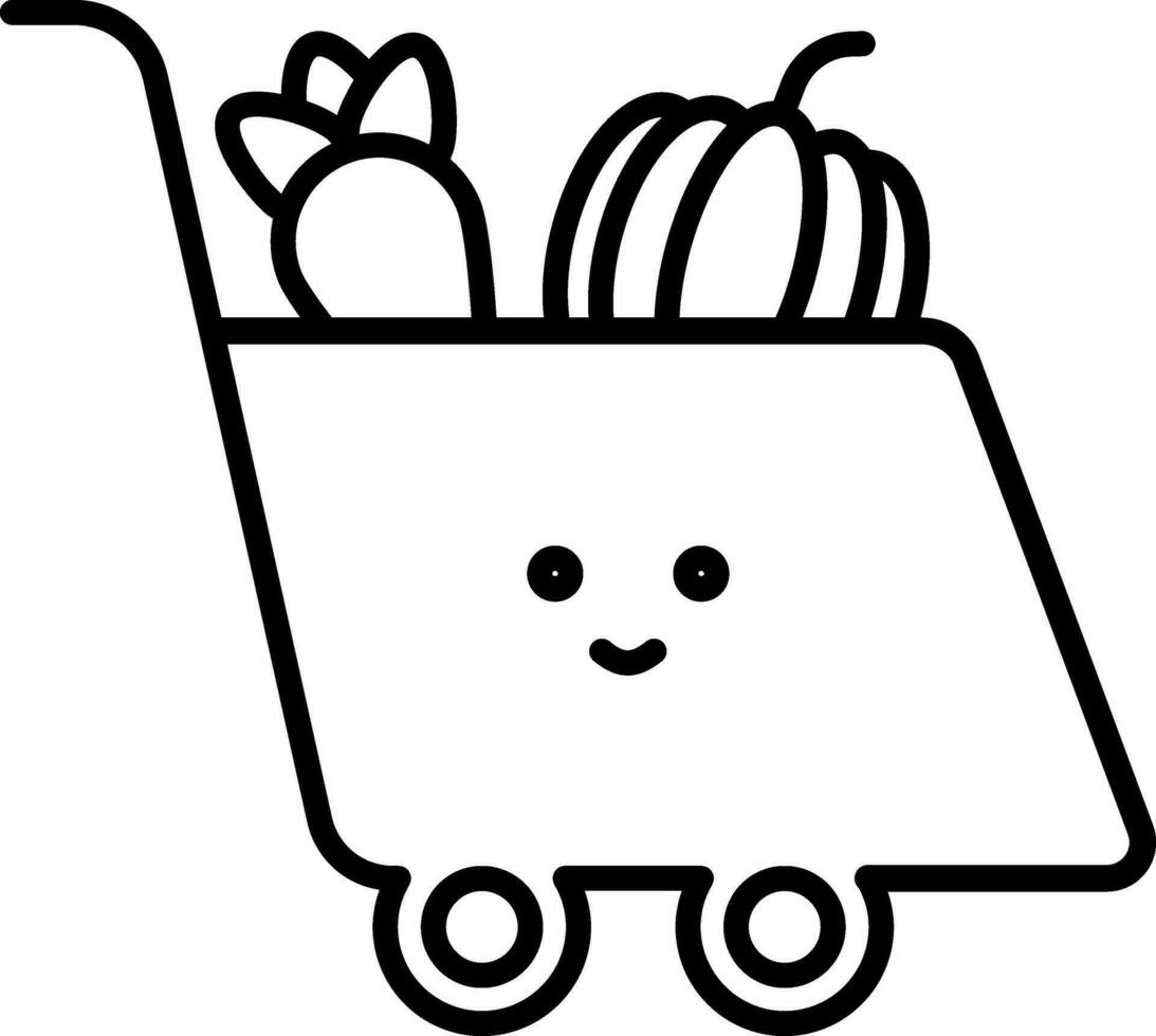 Smiley Face Trolley With Vegetable Icon In Line Art. vector
