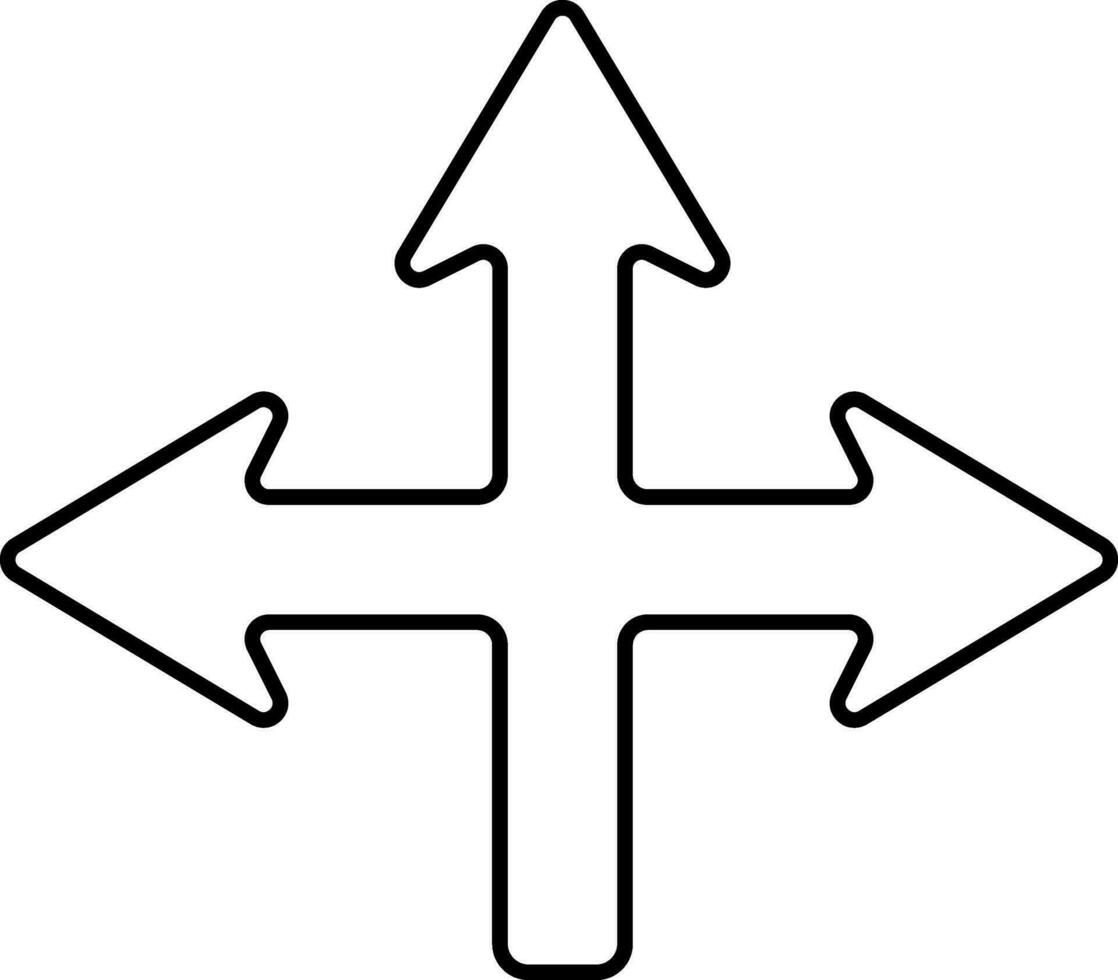 Three Direction Arrow Icon In Black Linear Style. vector