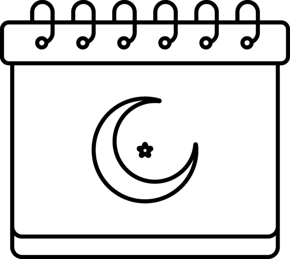 Crescent Moon Symbolic Calendar Black Stroke Icon. vector