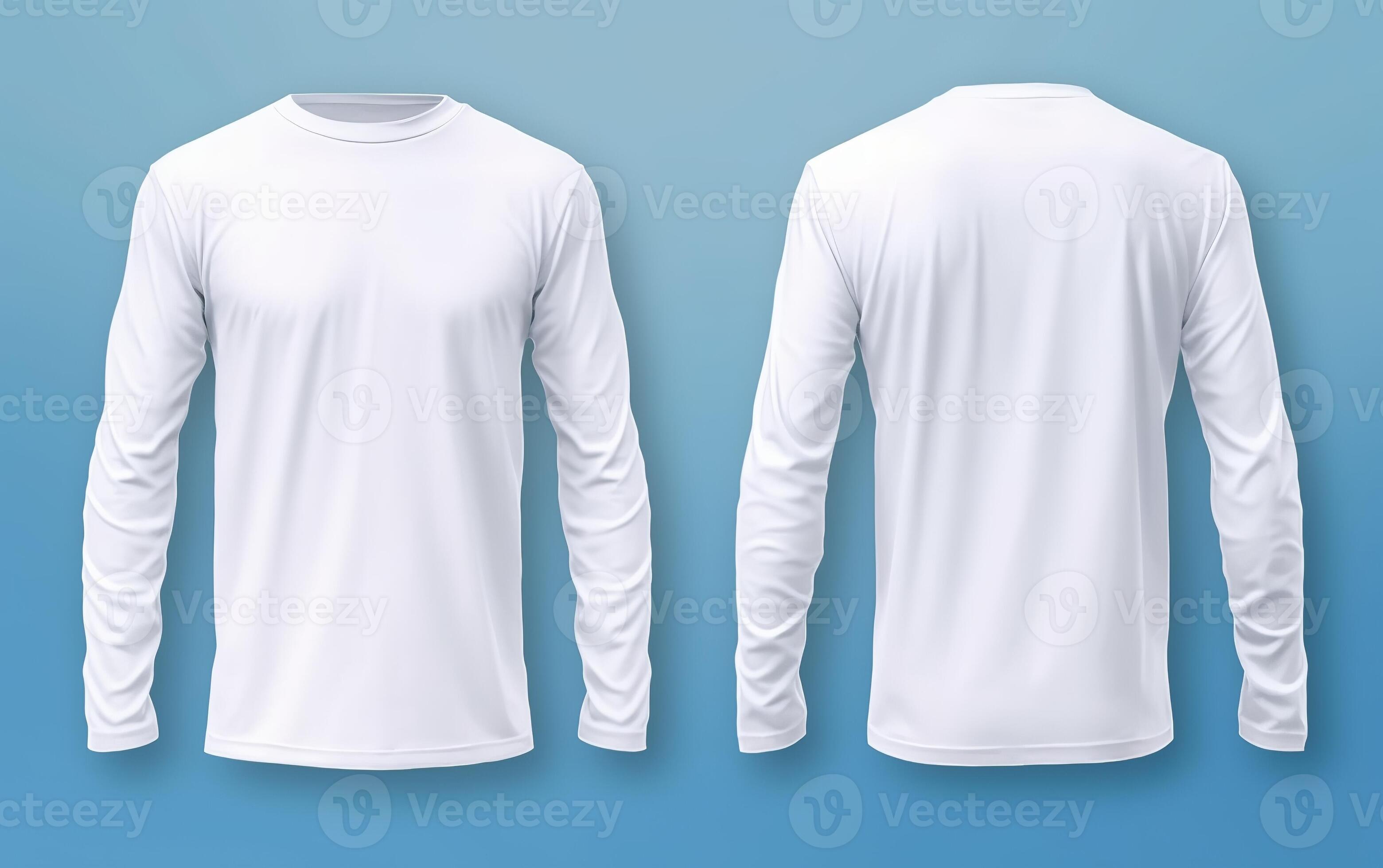 White long sleeve t shirt front and back view isolated on white ...