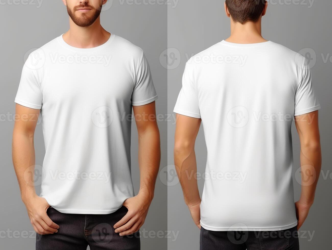 Young man wearing white t shirt in front and back view. Generative AI ...