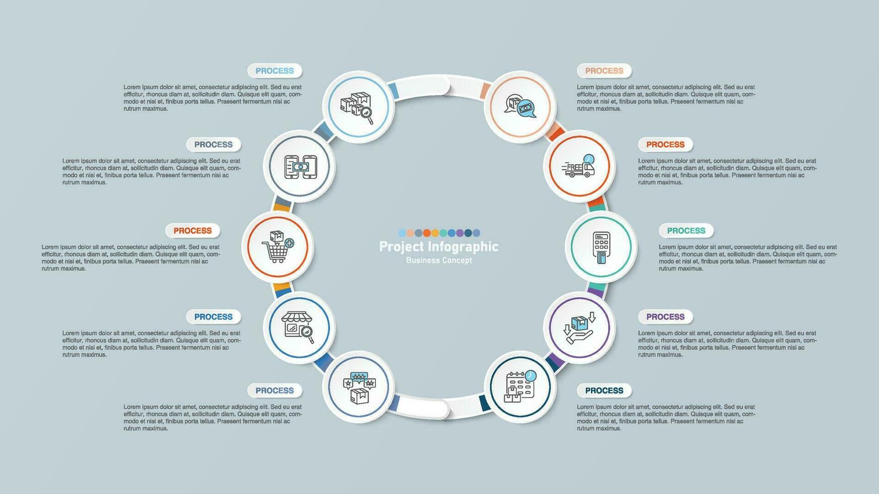 infografía proceso diseño con íconos y 10 opciones o pasos. vector