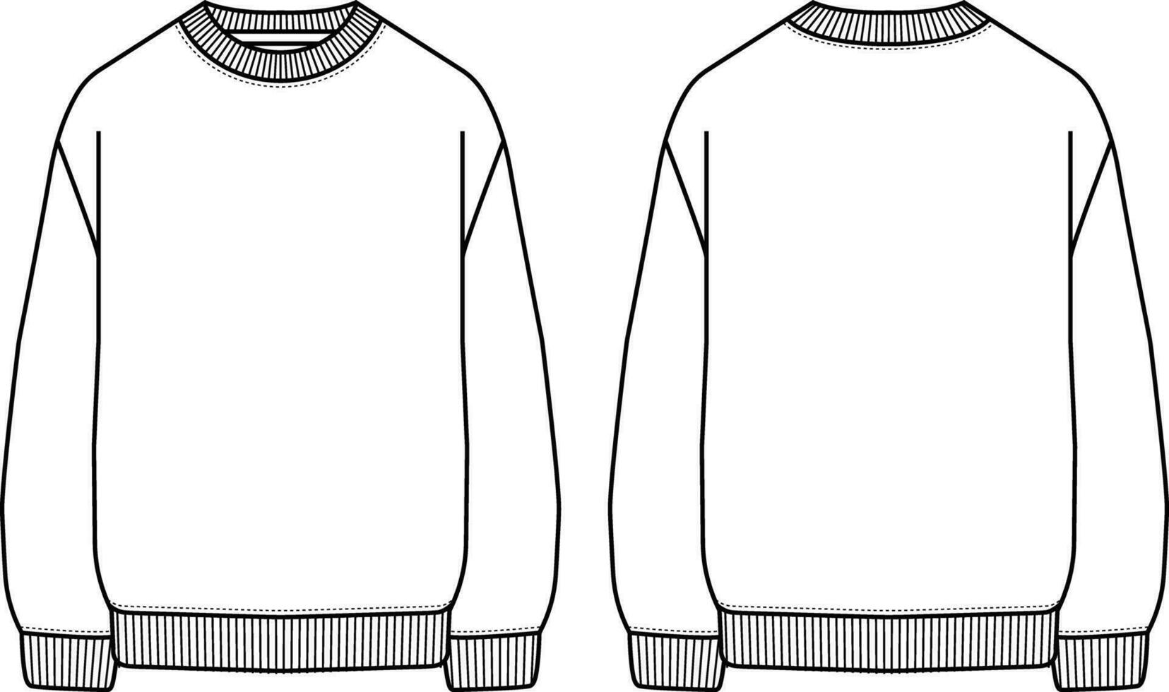 Blank White Crewneck Design Vector Template  Front and Back View