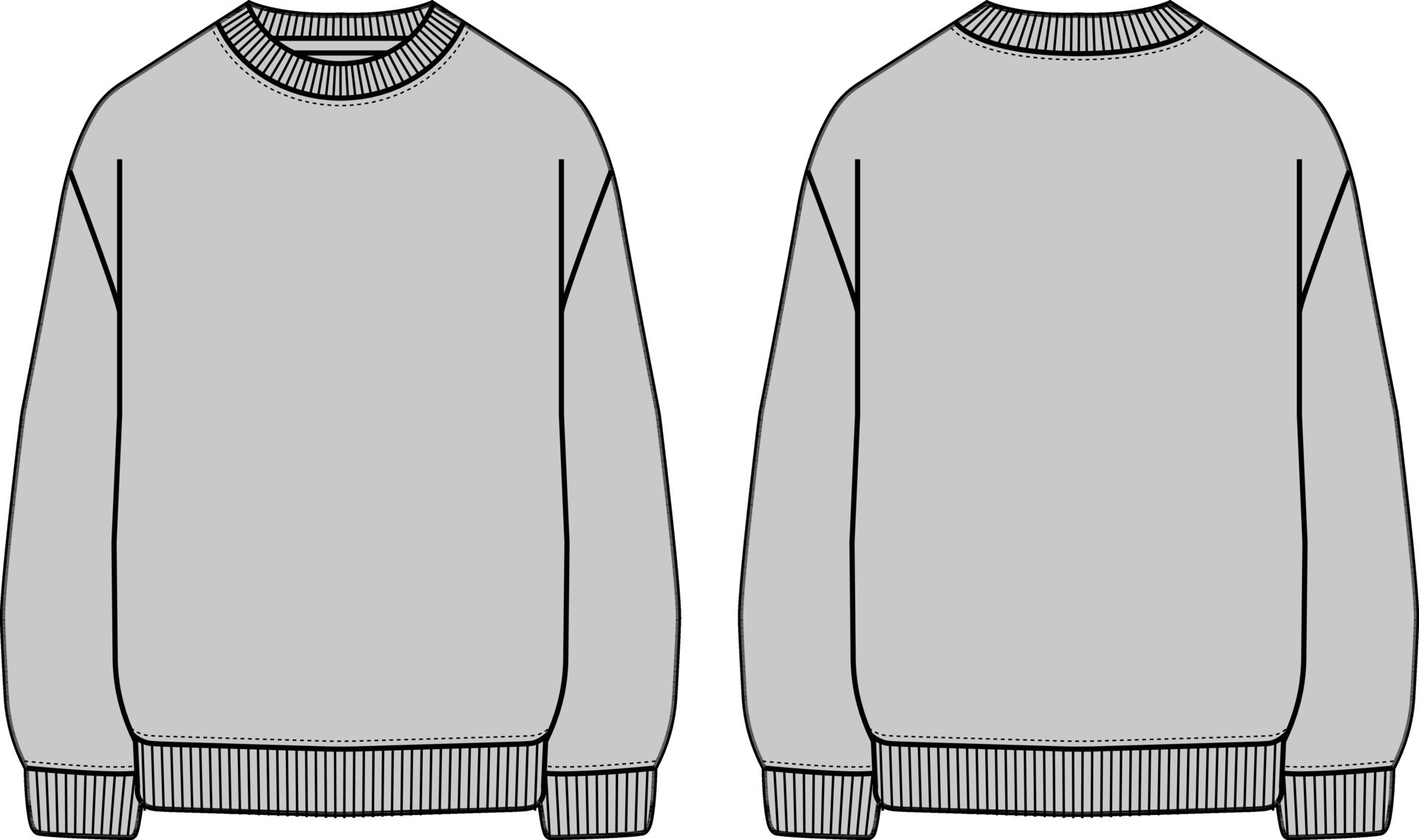 Blank Grey Crewneck Design Vector Template, Front and Back View Blank Grey Crewneck Design Vector Template, Front and Back View