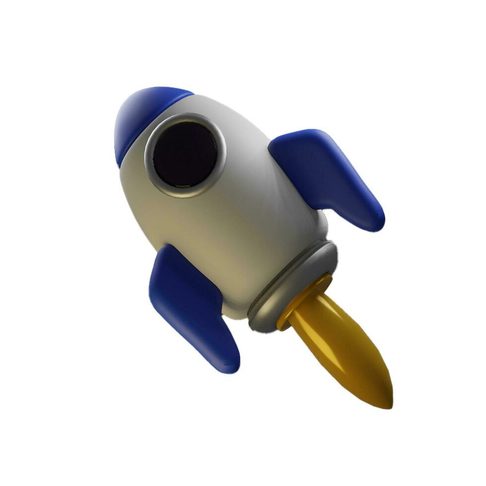 3d cuteicon. Spaceship rocket. Toy rocket upswing, business concept. Cartoon minimal style. photo