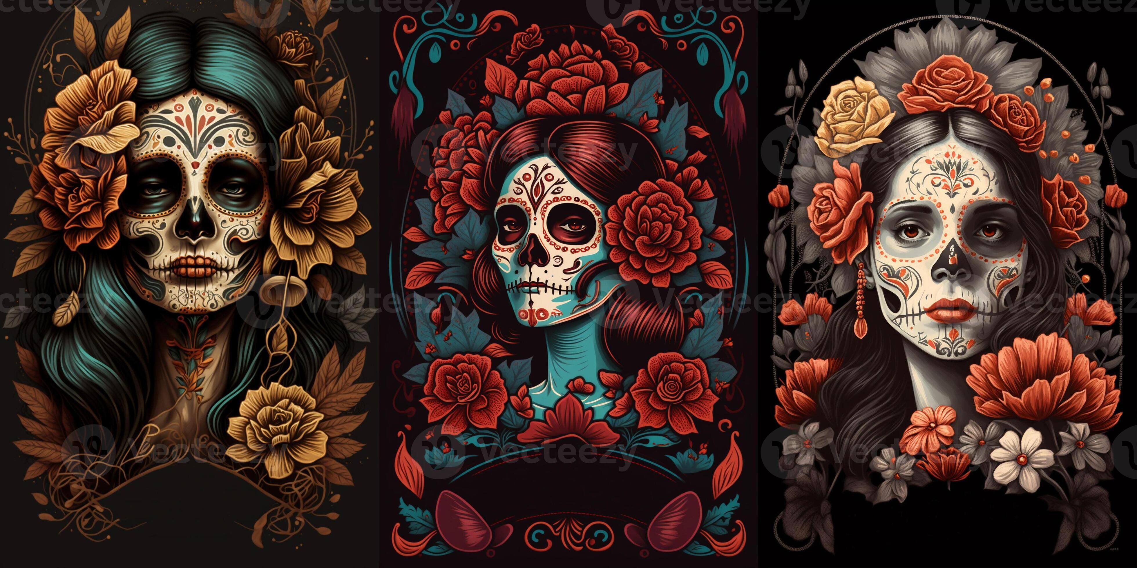Dia de los muertos poster with Calavera Catrina. 24949536 Stock Photo