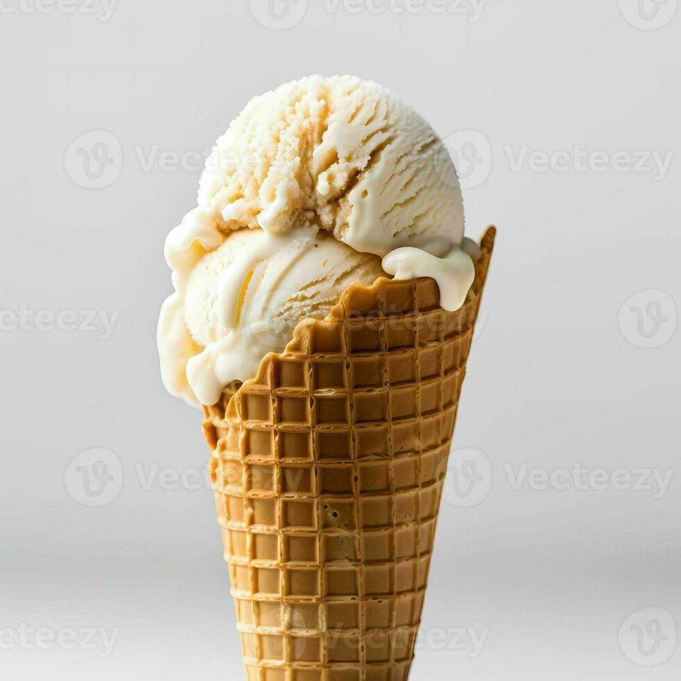 Vanilla Ice Cream Cone with White Background Ai Generative photo