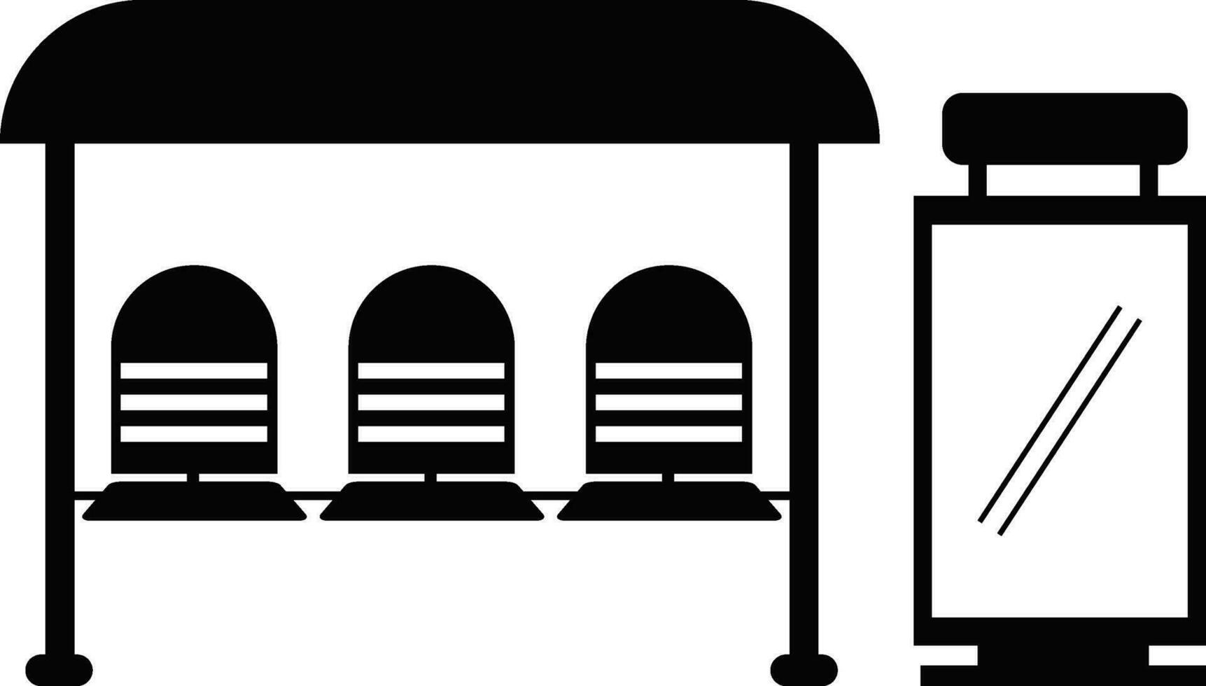 Black and White illustration of bus stop icon in glyph style. vector