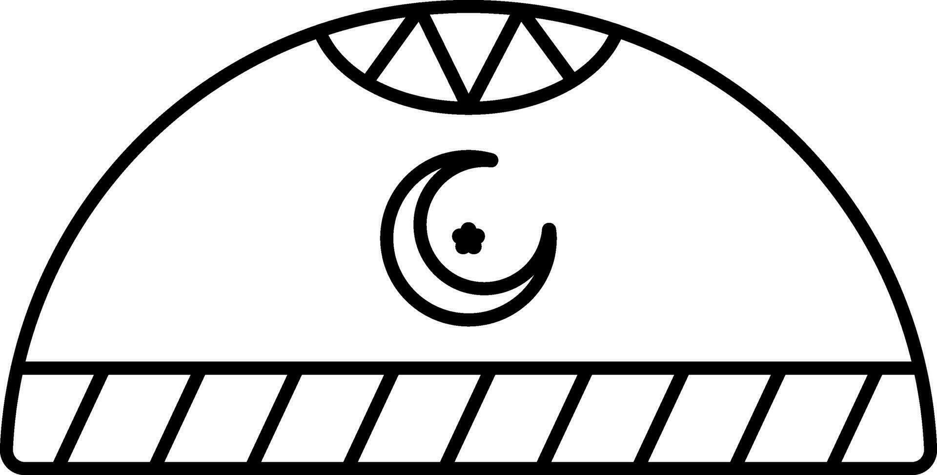 Crescent Moon With Star Print Kufi Hat Stroke Icon. vector