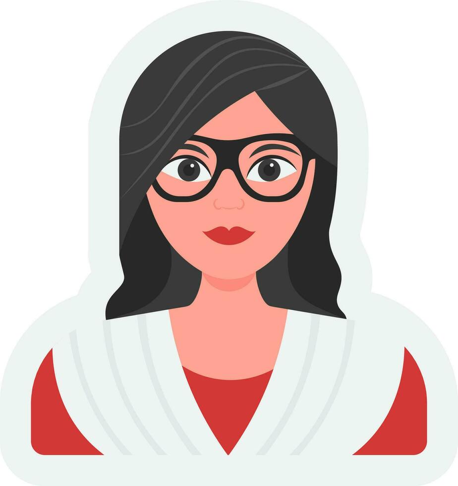 Sticker Style Beautiful Young Girl Wearing Eyeglasses On White Background. vector