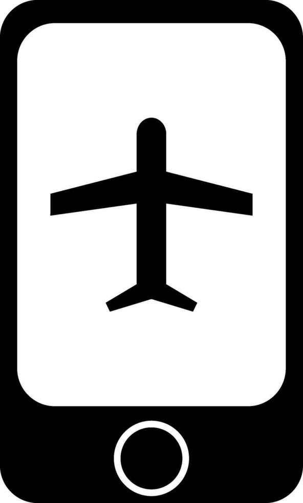 Black airplane in a smartphone icon online booking concept. vector