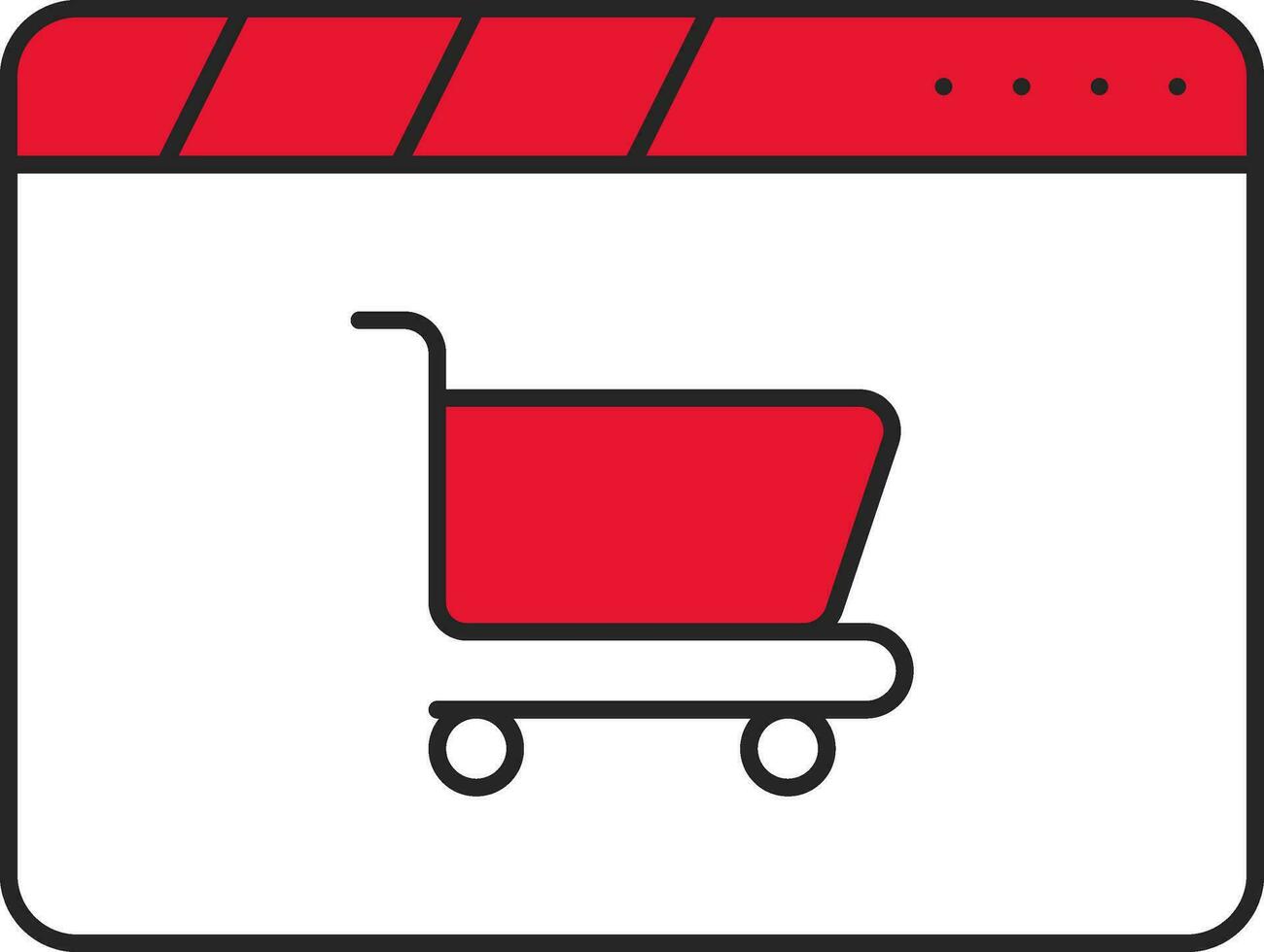 Online Shopping Website Window With Cart Red And White Icon. vector