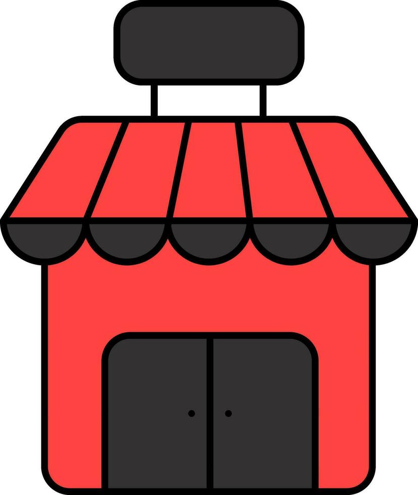 Red And Black Shop Or Store Building Flat Icon. vector