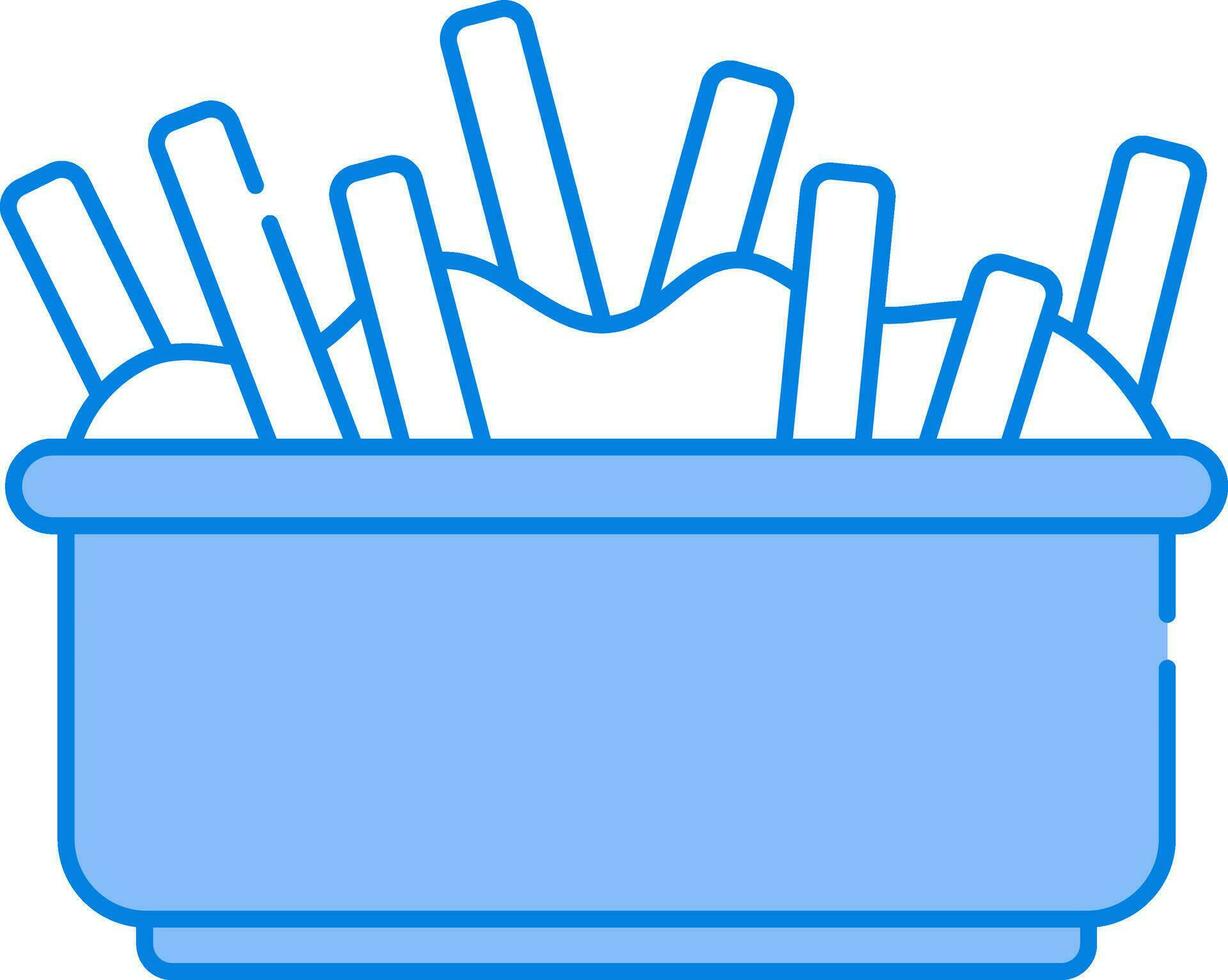 Blue And White Poutine Dish Bowl Icon In Flat Style. vector