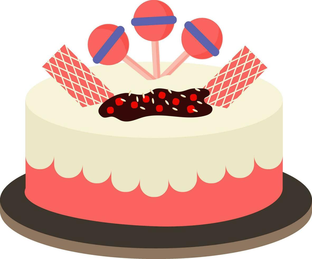 Decorative Cake Icon In Pink And White Color. vector