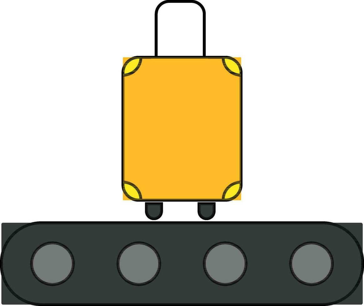 Icon of trolley bag on conveyor belt in flat style. vector