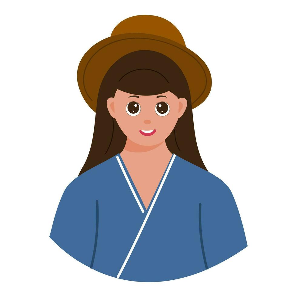 sonriente joven niña vistiendo marrón sombrero en blanco antecedentes. vector