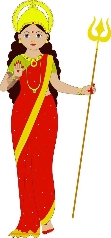 Hindu Mythology Goddess Character With Trident Trishul On White Background. vector