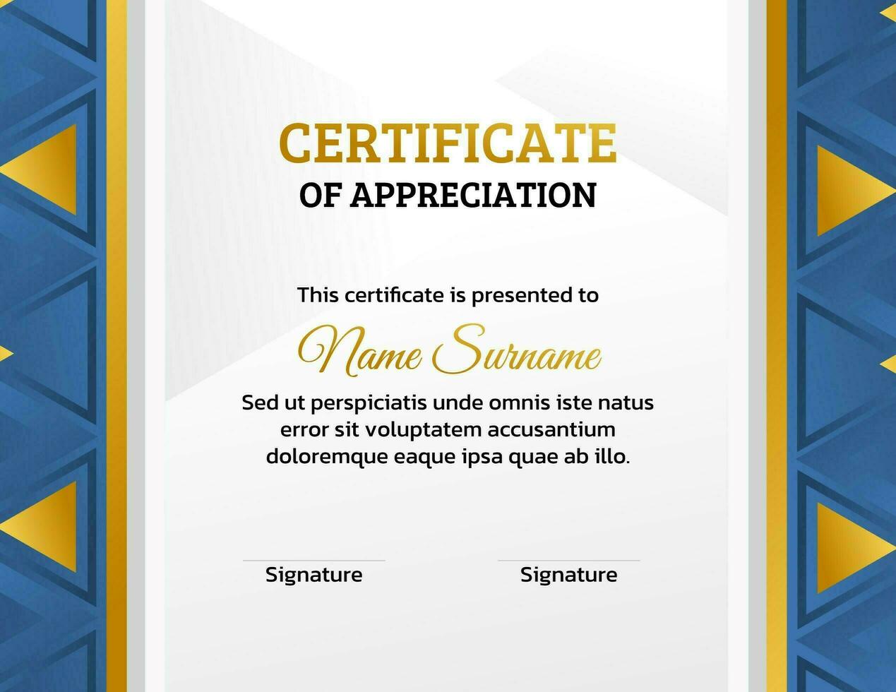 Rectangular Blue and Gold Certificate of Appreciation template