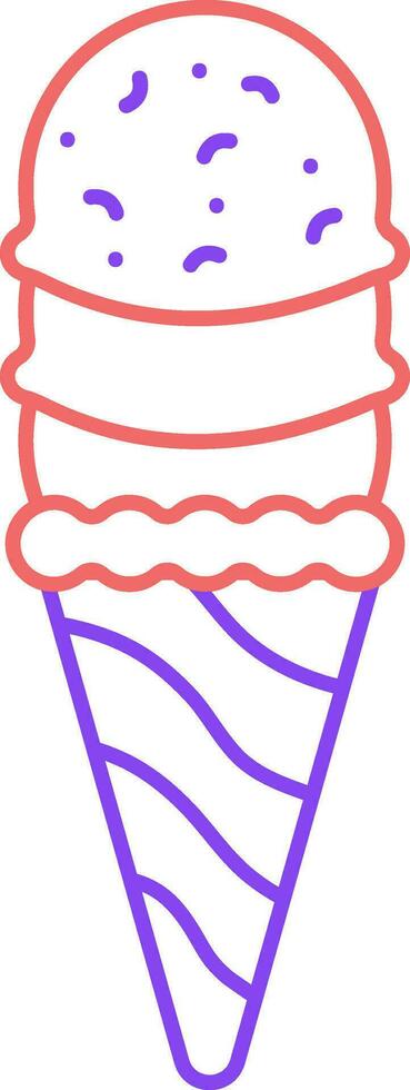 Red And Purple Scoop Ice Cream Cone Stroke Icon. vector