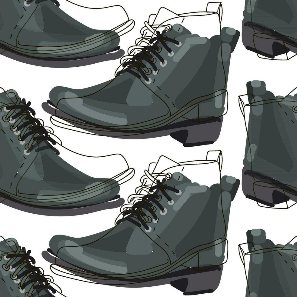 modelo de de los hombres de moda invierno botas para todos los días caminando, negro contorno y bota modelo conjunto, sin costura modelo. casual y festivo aislado zapatos. otoño, invierno, primavera antecedentes. impresión vector