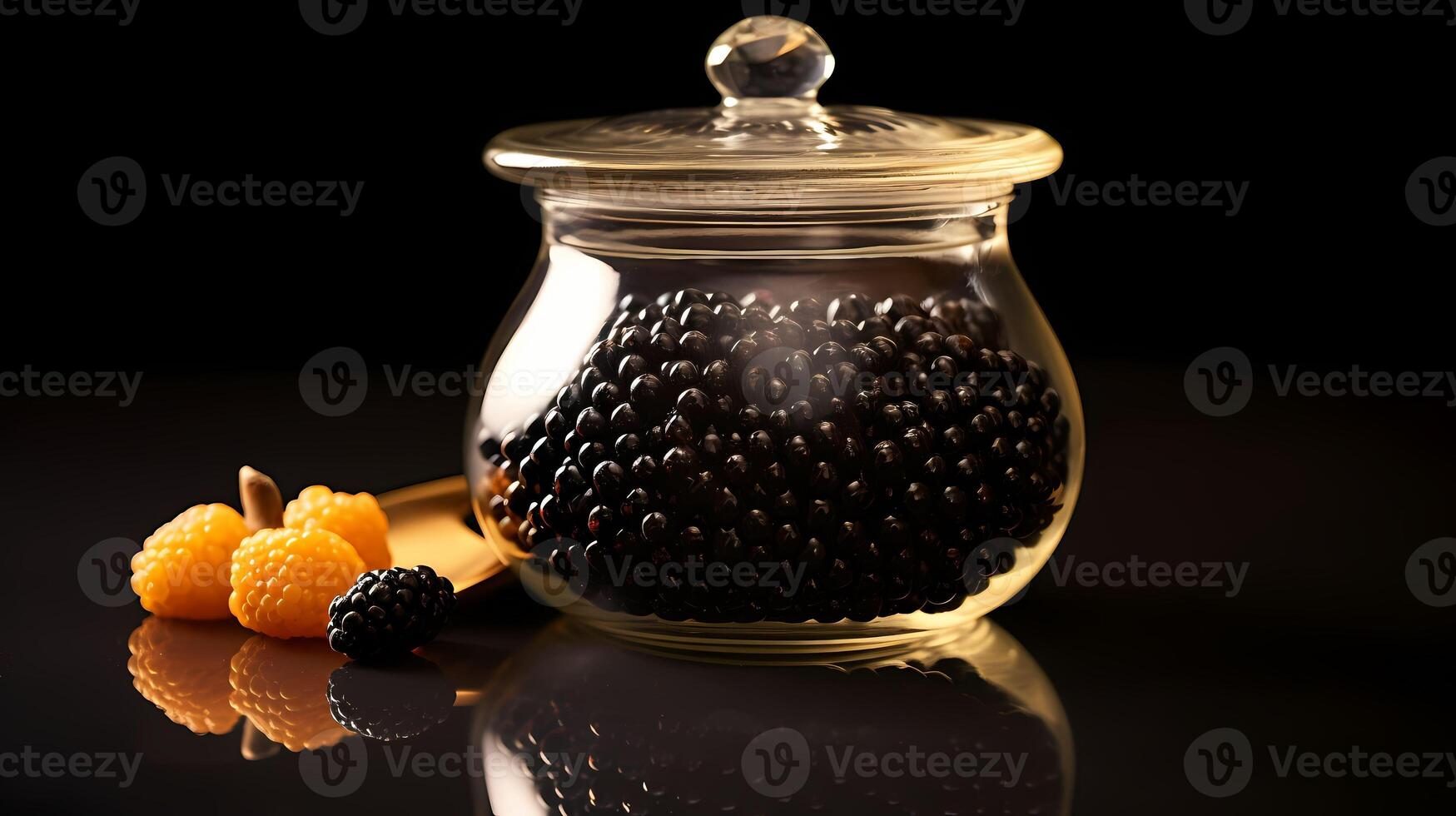 Black caviar in Glass Jar AI Generative Image photo