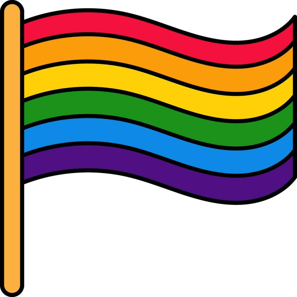 ondulado arco iris bandera icono en plano estilo. vector