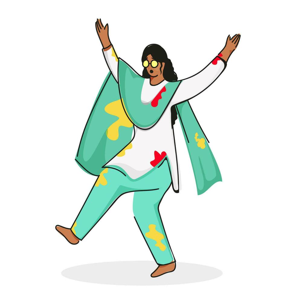 Indian Young Girl Playing With Colors In Dancing Pose. vector