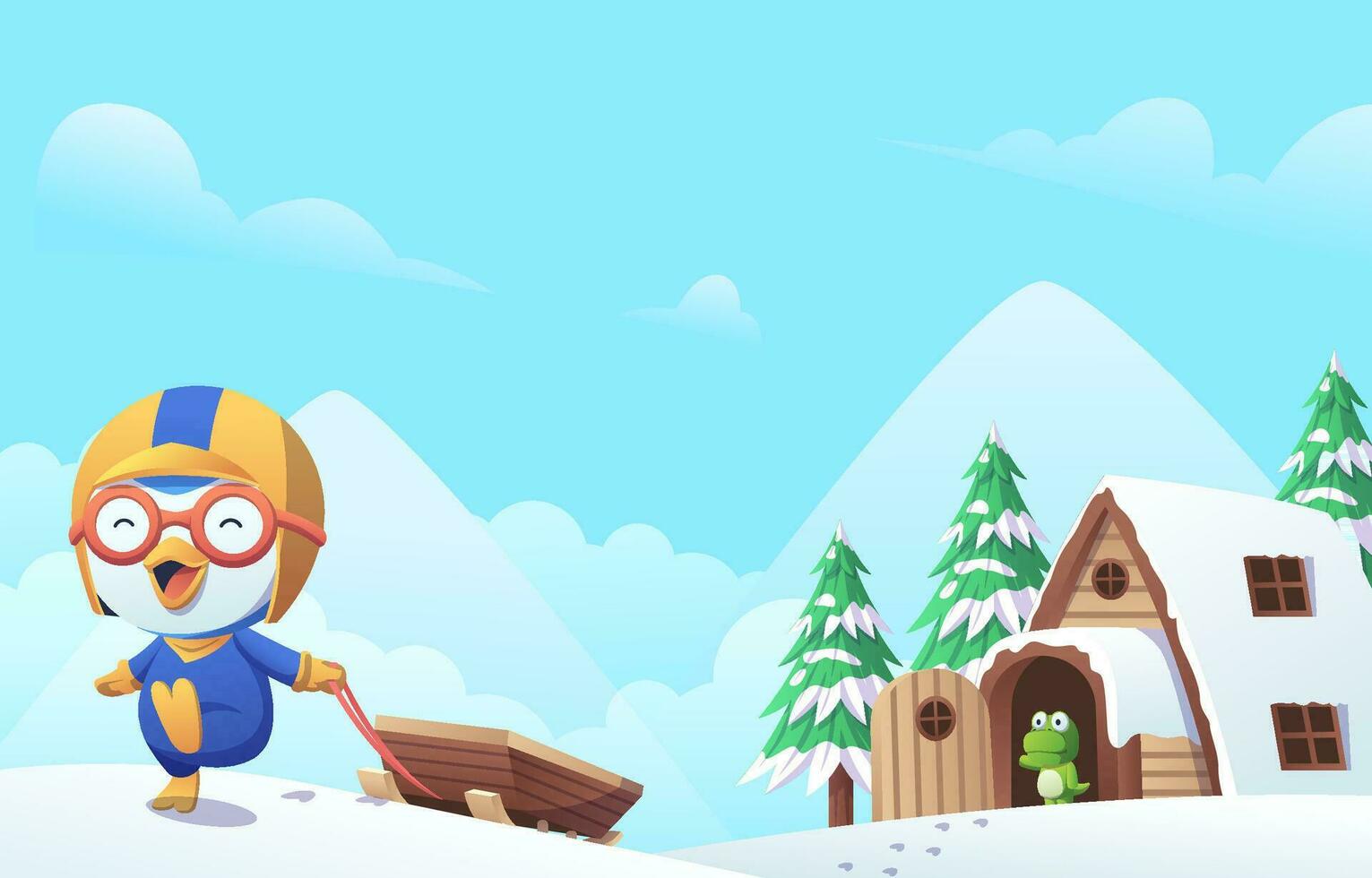 Little Penguin on the Snow Background vector
