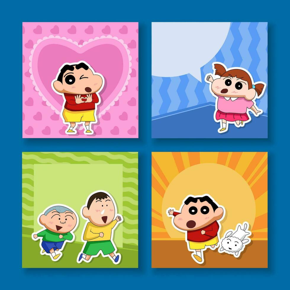 Cute Boys and Girl in Cartoon Style Social Media Post vector