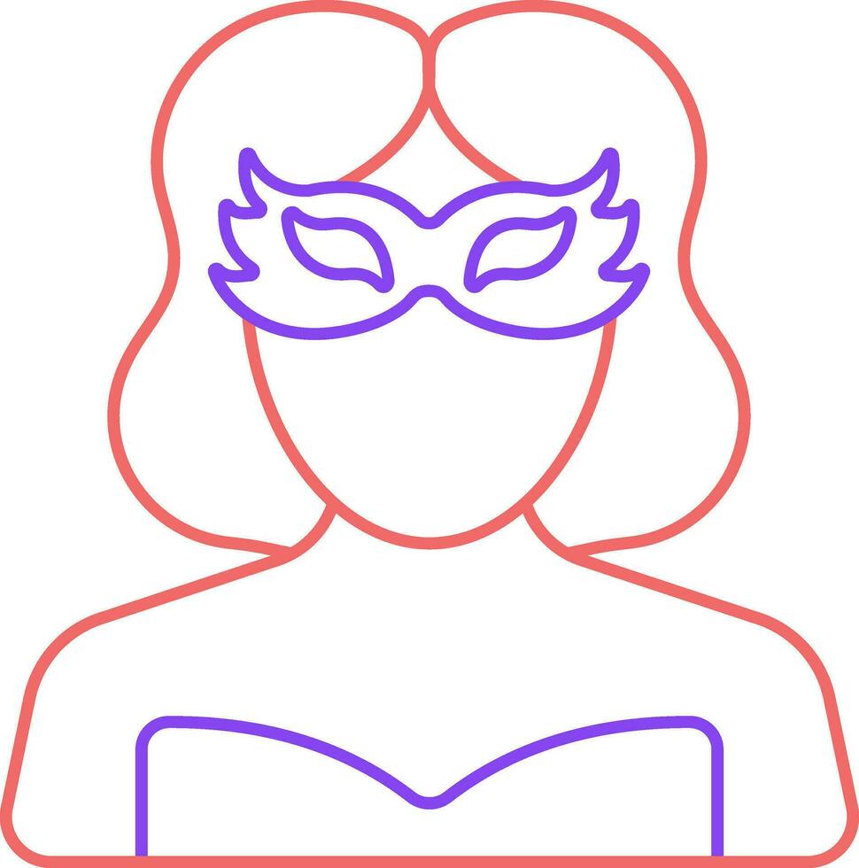 inteligente mujer vistiendo fiesta máscara icono en rojo y púrpura describir. vector