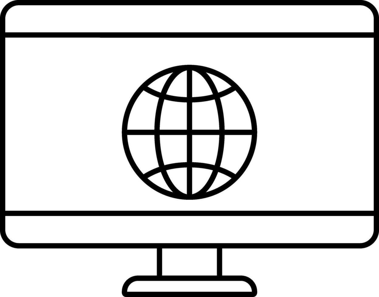 Black Outline Earth Globe In Computer Screen Icon. vector